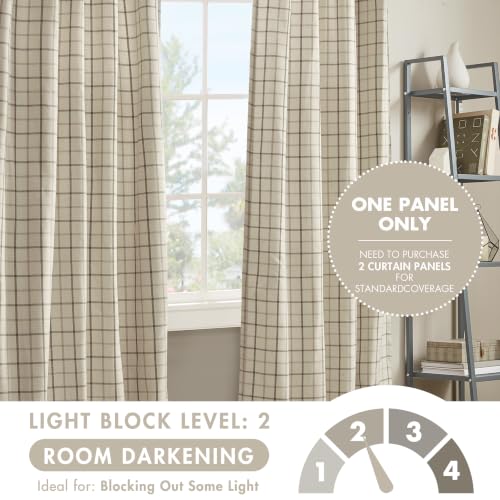 Madison Park Plaid Window Curtain, 1 Panel, 50x95 Natural, Top Tab - color: Faux Leather Tab Top, Natural, size: 50"W x 95"L (Pack of 1)