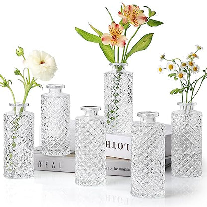ComSaf Small Glass Bud Vases in Bulk, 6 Pack for Centerpieces, Clear - color: Clear, size: 6 Pcs