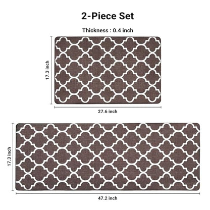 브라운 주방 러그 2개 세트, 피로 방지 매트 43.9cm x 70.1cm + 43.9cm x 119.9cm - color: 트렐리스 브라운
