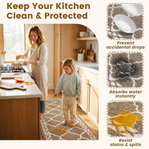 3 Piece Kitchen Rugs, Non Slip Waterproof Mats for Home(Brown) - color: Brown, size: 3-SET