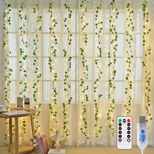 JMEXSUSS Vines with Fairy Lights for Bedroom, 300 LED Ivy Curtain Lights - color: Ivy, size: 9.8ft x 9.8ft - 300 LED