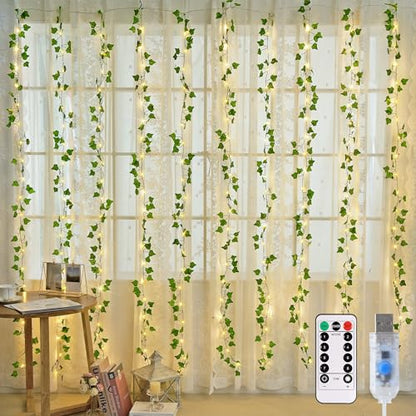 JMEXSUSS Vines with Fairy Lights for Bedroom, 300 LED Ivy Curtain Lights - color: Ivy, size: 9.8ft x 9.8ft - 300 LED