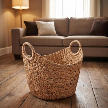 Extra Large Water Hyacinth Storage Basket with Handles, Natural Bin
