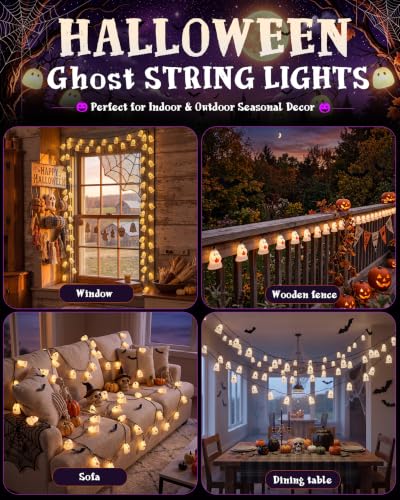 8.5FT Halloween Ghost Pumpkin String Lights, Plug-in 10 LED Decor - color: Ghost Pumpkin String Lights