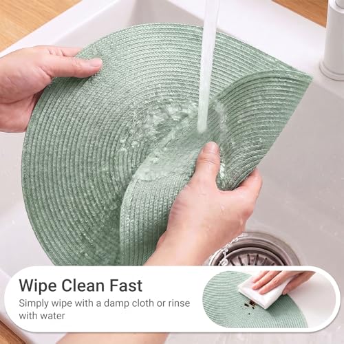 FunWheat Round Braided Placemats Set of 8 Place Mats for Dining Table Woven Washable Non-Slip Table Mats 15 Inch(Fog Green,8pcs) - color: Fog Green, size: Set of 8