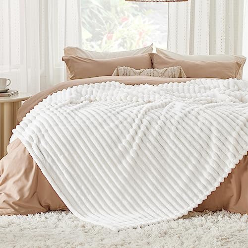 Bedsure Soft Cozy Full Size Fleece Blankets for Bed Off White 84"x90" - color: Off White, size: Full
