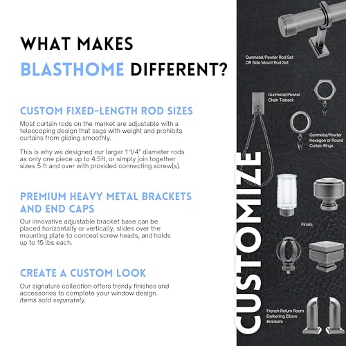 BlastHome® Luxury Adjustable Curtain Rod Brackets, Gunmetal/Pewter - color: Gunmetal/Pewter