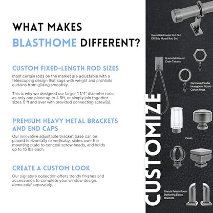 BlastHome® Luxury Adjustable Curtain Rod Brackets, Gunmetal/Pewter - color: Gunmetal/Pewter