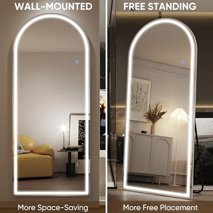 Antok 56"x20" LED Full Length Mirror, Lighted Floor Mirror, Arched - size: 56"L x 20"W, style: Arched Style