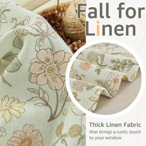 jinchan Maia Floral Linen Double Layer Valance 16 Inch 1 Panel Green - color: Maia Green on Linen, size: 50"W x 16"L (Pack of 1)