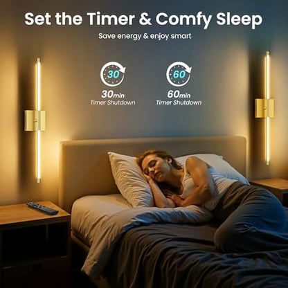 10000mAh Battery Operated Wall Sconces Set of 2, Gold-29Inch - color: Gold
