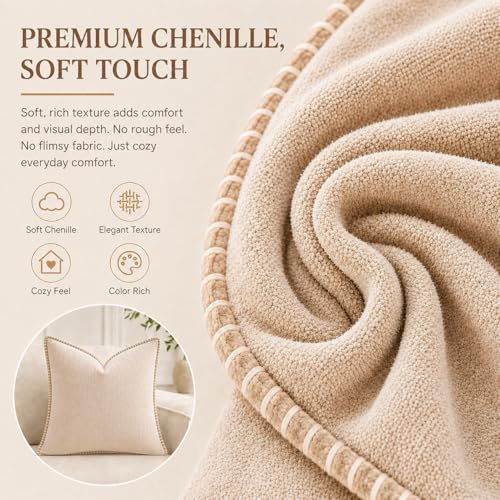 Decorative Throw Pillow Covers 18x18Inch, Pack of 2 Beige - color: Chenille-white