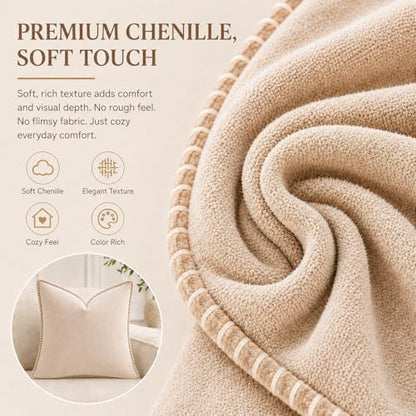 Decorative Throw Pillow Covers 18x18Inch, Pack of 2 Beige - color: Chenille-white