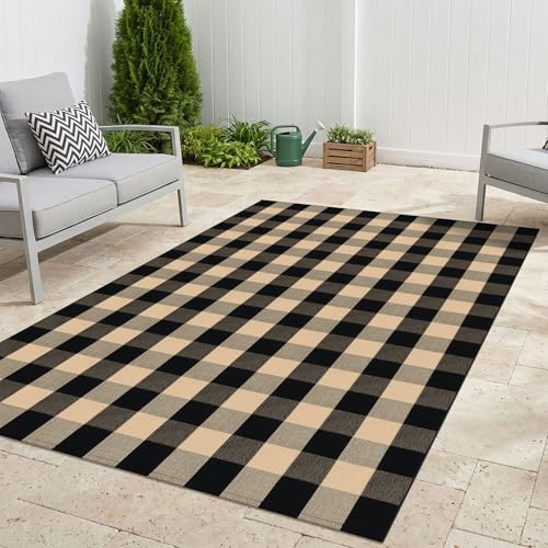 KILOCOCO Buffalo Plaid Checkered Rug 5x7 ft Living Room Rug Brown and Black - color: Brown and Black, size: 5' x 7' (Rectangular)