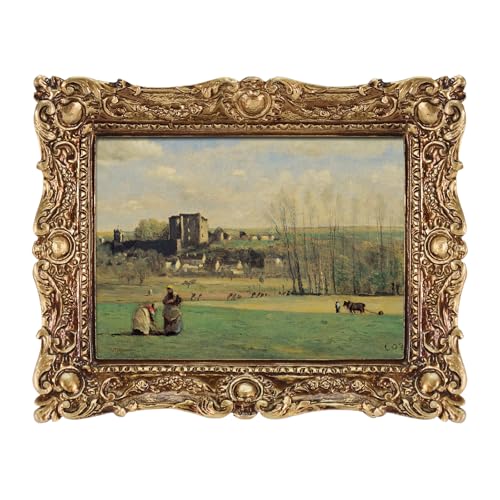 FOLKOR Vintage Canvas Wall Art for Living Room, French Countryside Picture Print for Bedroom Decoration, Antique Gold Paintings Posters for Home Office Birthday Christmas Gift, 5x7 - color: Landscape of La Ferté-Milon, size: 5x7"