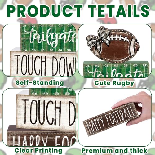 4Pcs Football Table Decoration Happy Football Wooden Block Sign - style: Football