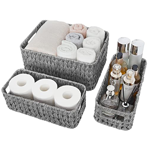 GRANNY SAYS Wicker Baskets for Organizing, Storage Baskets for Shelves - color: Gray, size: 14½"L x 10¼"W x 7"H + 2x 13"L x 6"W x 4½"H