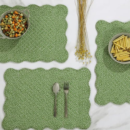 HOMBYS Quilted Placemats Set of 6 Washable-13x18 inches Rectangular Placemats for Kitchen Table-100% Cotton Fabric Rectangular Table Mats, (Green & Withe) - color: Green & Withe