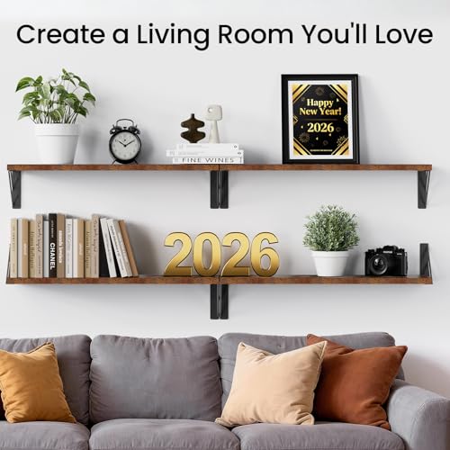 BAYKA 22.4 Inch Long Wall Mounted Floating Shelves (Rustic Brown, Set of 4) - color: C. Rustic Brown Board & Black Brackets, size: 22.4 inches Uniform