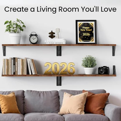 BAYKA 22.4 Inch Long Wall Mounted Floating Shelves (Rustic Brown, Set of 4) - color: C. Rustic Brown Board & Black Brackets, size: 22.4 inches Uniform