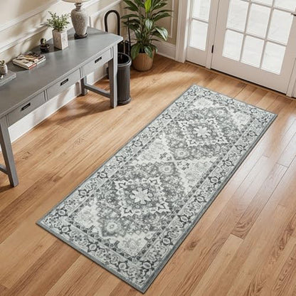 Lessymo 2 x 5 Runner Entryway Rug, Machine Washable Kitchen Rugs Grey White - color: Grey Beige, size: 2' x 5' (Runner)