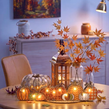 Yousoontic Lighted Pumpkins Table Decor Rustic Fall Tabletop Sign - style: Retro Pumpkin