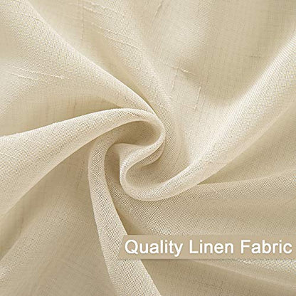 MIULEE Natural Light Beige Linen Semi Sheer Window Curtains - Elegant Solid Drapes Grommet Top - Voile Panels Linen Textured Panels for Bedroom Living Room (52" W x 84" L) - color: Natural Beige, size: 52"W x 84"L (Pack of 2)