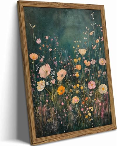 Dark Wildflower Wall Art Vintage Moody Flower Botanical Wall Decor Painting Cottagecore Floral Plant Artwork 3D Textured Sandstone for Living Room Bedroom 12x16 inch Wood Framed - color: Color E, size: 16"L x 12"W