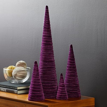 Your Heart's Content Plum Velvet Trees Set of 4, Handcrafted Mantel Accent, Wedding Centerpiece, Valentine Purple Tabletop Tree, Winter Elegance, Gift for (Plum) - color: Plum