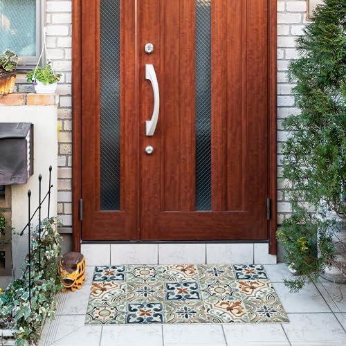 Jvpke Vintage Boho Door Mat, Retro Oriental Door Mats Outdoor Entrance, Oriental Bathroom Rug, Vintage Blue Moroccan Tile Welcome Mats for Front Door, Vintage Bathroom Mat, 17x30 Inches - color: Vintage