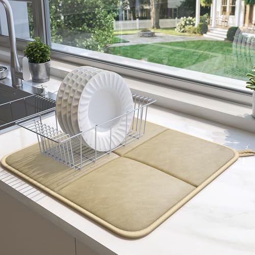 YDKGL 2 pack Dish Drying Mat for Kitchen Counter,PU Leather Dish Mat，Brown - color: Brown, size: 16" x 18"(2 Pack)
