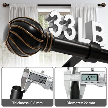 Black Curtain Rods for Windows 48 to 84 Inch 7/8" Diameter - color: Black, size: 36"-88"|1 Pack