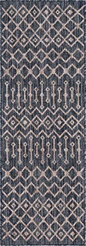 Unique Loom Outdoor Trellis Collection Area Rug - Tribal Trellis (2' x 6' 1" Runner, Charcoal Gray/ Natural) - color: Charcoal Gray/Natural, size: 2' x 6'1" (Runner)