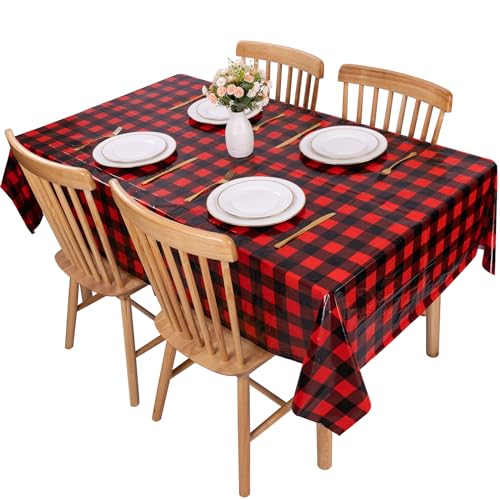 Kesfey Red and Black Gingham Tablecloth Christmas Party Table Cover 3 Packs - color: Red and Black