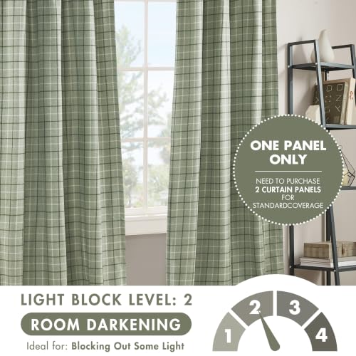 Madison Park Plaid Window Curtain, 1 Panel, 50x84 Green, Top Tab - color: Faux Leather Tab Top, Green, size: 50"W x 84"L (Pack of 1)