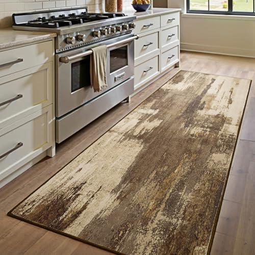Kelarea Washable Runner Rug 2x6, Non-Slip Low Pile Abstract Brown - color: Brown, size: 2' x 6' (Rectangular)