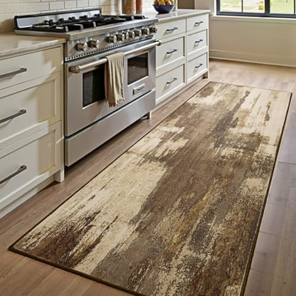 Kelarea Washable Runner Rug 2x6, Non-Slip Low Pile Abstract Brown - color: Brown, size: 2' x 6' (Rectangular)