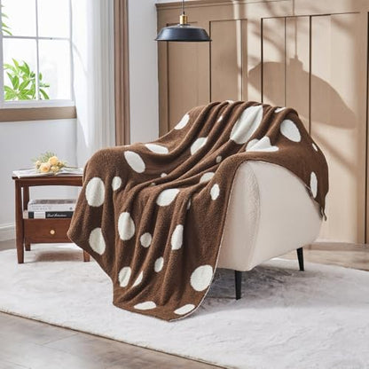 CozeCube Reversible Knitted Throw Blanket, Brown White Polka Dot, 50"x60" - color: D-brown and White, size: 50"x60"