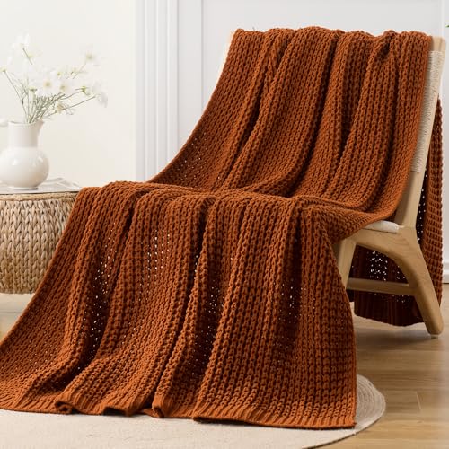 Waffle Knit Blanket Throw, Fall Caramel Throw Blanket for Couch, 50"x60" - color: Caramel, size: 50"x60"