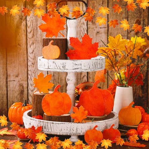 Bencailor 12 Pcs Fall Table Decoration Pumpkin Maple Leaf Tiered Tray Decor - style: Classic