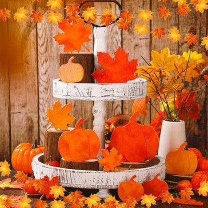 Bencailor 12 Pcs Fall Table Decoration Pumpkin Maple Leaf Tiered Tray Decor - style: Classic