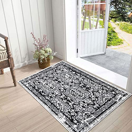 Vaukki Hallway Runner 2x3 ft, Black Vintage Shaggy Soft Kitchen Rug - color: Black, size: 2' x 3'(Runner)