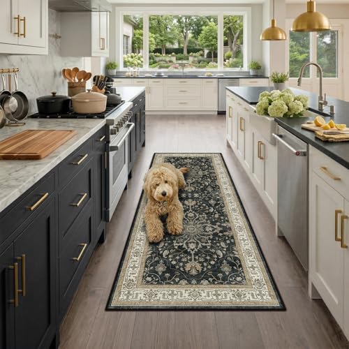 RELEANY Washable Vacuum-Friendly Area Rugs Runner 2'x6' Black/Vintage - color: Black/Vintage, size: 2' x 6' (Rectangular)
