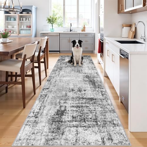3x10 Runner Rug Non-Slip Washable: Modern Long Hallway Runner Rug Black - color: Black, size: 3' x 10' (Runner)