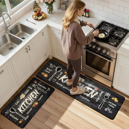KIMODE Anti Fatigue Kitchen Mat 2PCS,Non Slip Waterproof Kitchen Rugs Grey - color: Kitchen/Grey, size: 59"L x 17.3"W x 0.47"Th + 29"L x 17.3"W x 0.47"Th