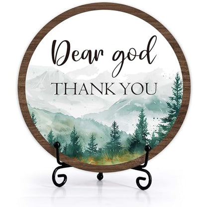 Christian Desk Decor, Dear God Thank You Wood Sign, Religious Gifts For Woman Man, Living Room Decor And Accessories, Bible Verse Home Office Decorations For Table Shelf -c06 - style: Dear God 1