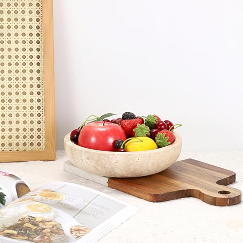 Hipiwe 7.9" Round Key Bowl for Entryway Natural Travertine Stone Tray - color: Beige, size: 7.9" x 7.9" x 2"