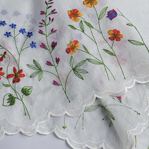 KFL027 Sheer Embroidery Pastoral Style cafecurtain White Sheer Tiers for Windows 2 Panels (Wild Flower, W30 XL36 X2 Tiers) - size: 30"W x 36"L (Pack of 2)