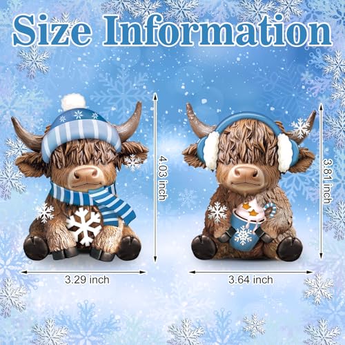 Karenhi 2 Pcs Highland Cow Figurines Resin Winter Decor for Tabletop - style: Winter
