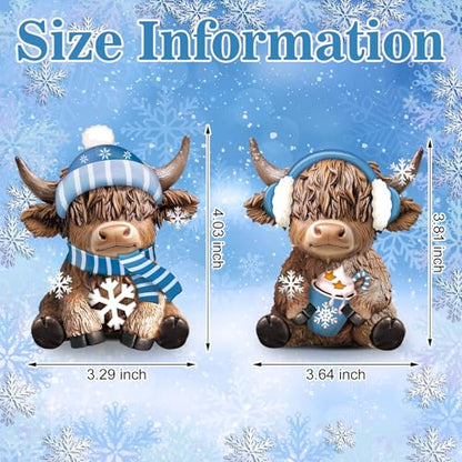 Karenhi 2 Pcs Highland Cow Figurines Resin Winter Decor for Tabletop - style: Winter